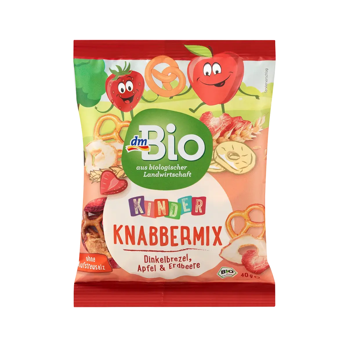 Spelt pretzels, apple & strawberry, Knabbermix, 40 g