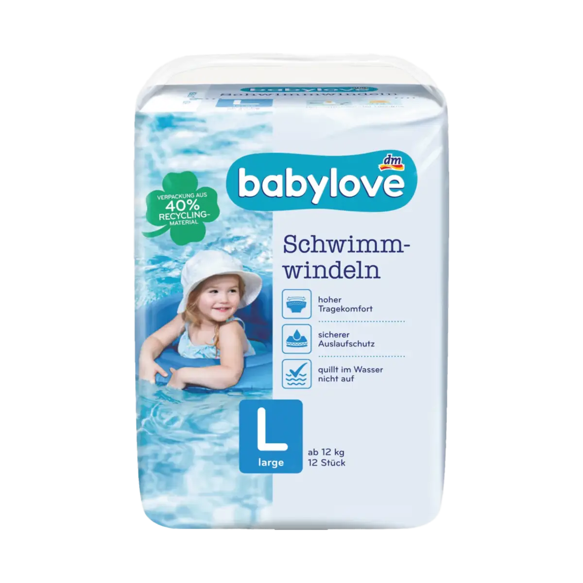 Swim nappies (size S, M, L), 12 pcs