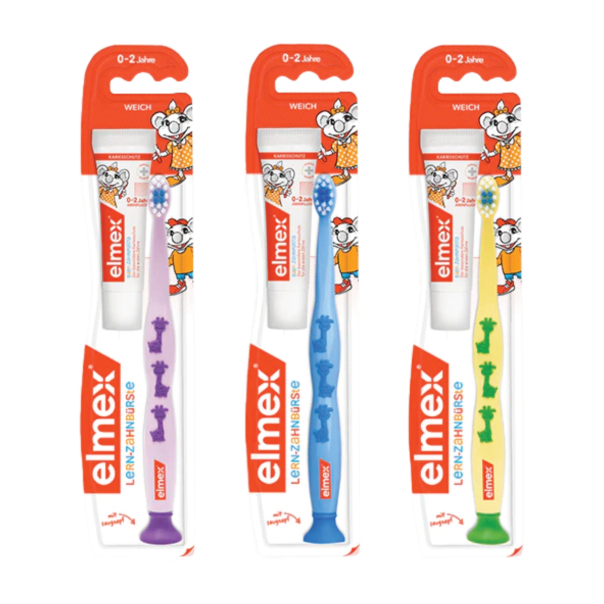 Children learning toothbrush + toothpaste (12ml) soft (0-2 years)