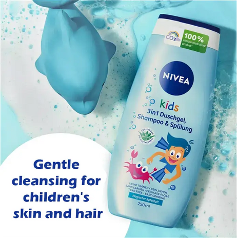 Nivea Kids 3in1 shower, shampoo & conditioner, Apple, 250 ml