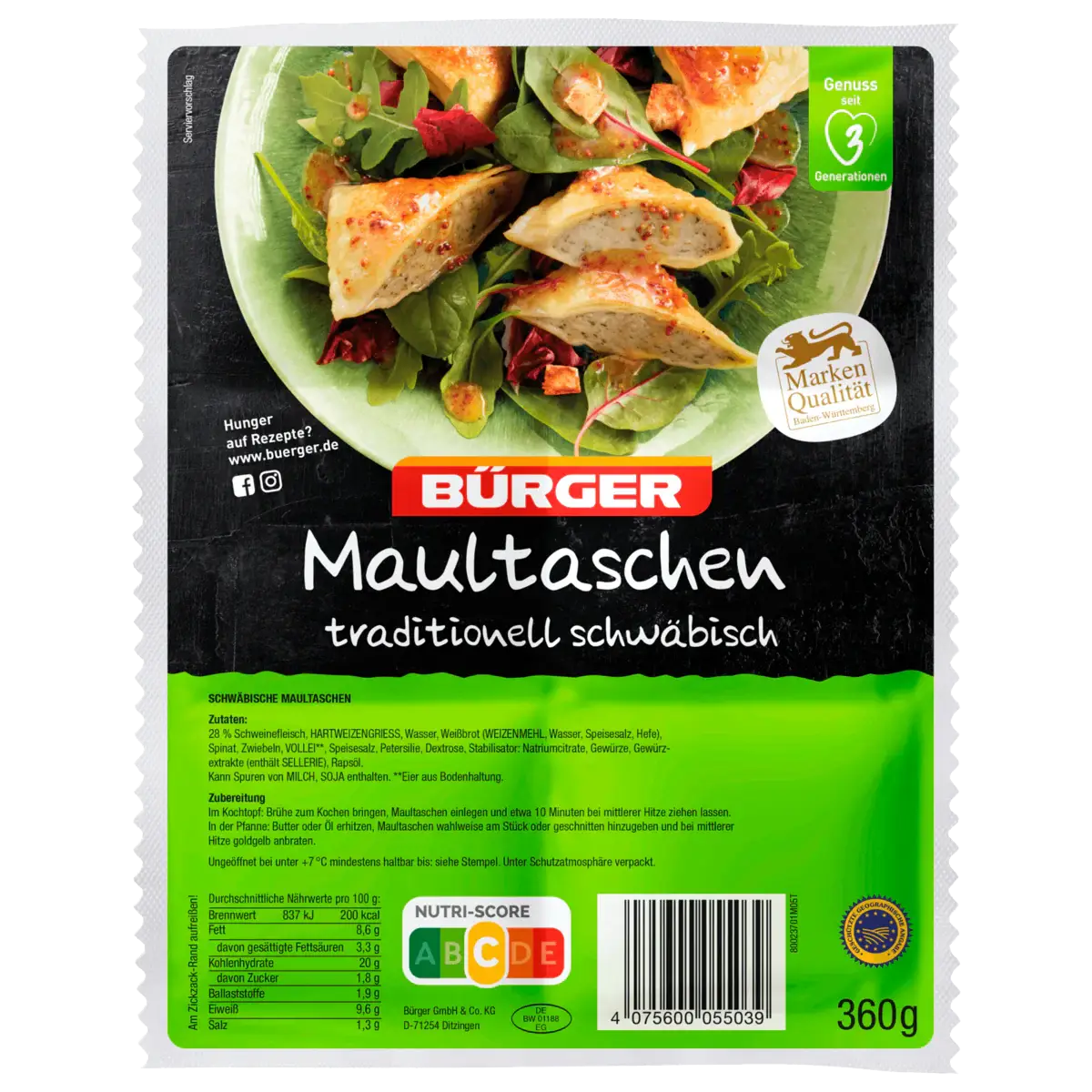 Maultaschen, traditionell schwaebisch, 360 g