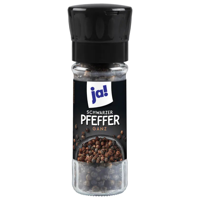 Black pepper, whole, 50 g jar with grinder